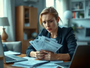 Mężczyzna przy biurku korzystający z laptopa i smartfona, co ułatwia załatwianie spraw urzędowych online w domowym zaciszu.