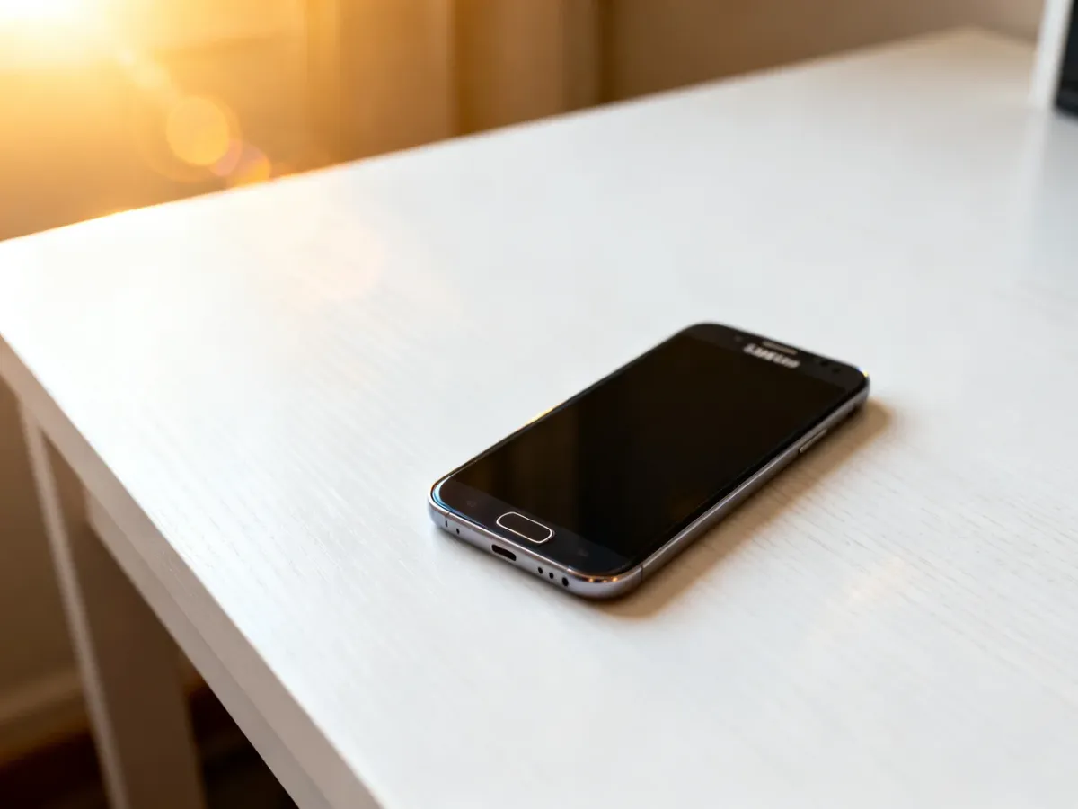 Nowoczesny smartfon Samsung leżący na biurku, gotowy do przeprowadzenia procedury resetowania ustawień.